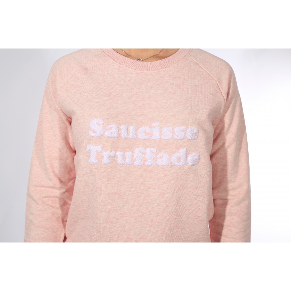 Saucisse Truffade - Sweat femme rose avec broderie