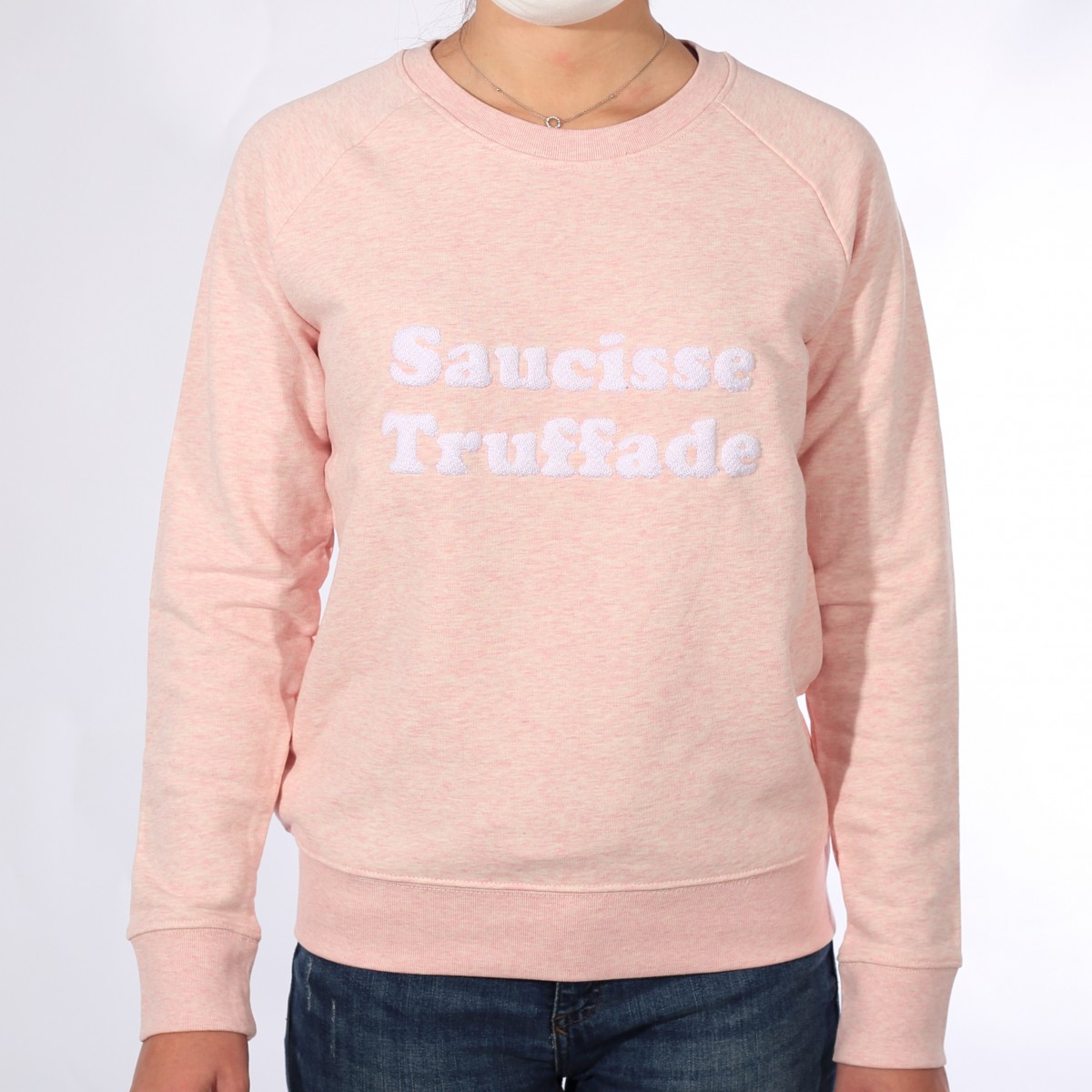 Saucisse Truffade - Sweat femme rose avec broderie