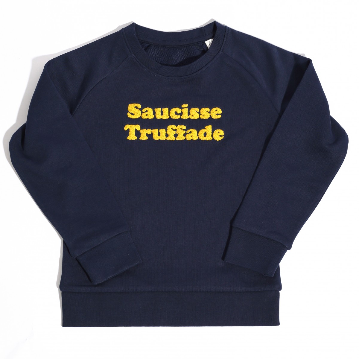 Saucisse Truffade - Sweat enfant marine avec broderie jaune