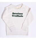 Saucisse Truffade - Sweat enfant blanc chiné avec broderie verte