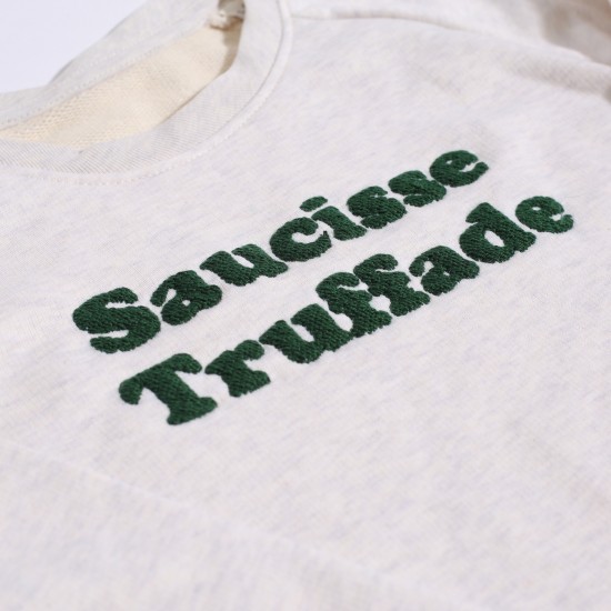 Saucisse Truffade - Sweat enfant blanc chiné avec broderie verte 2