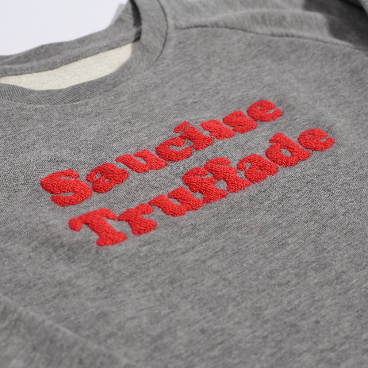 Saucisse Truffade - Sweat enfant gris avec broderie rouge