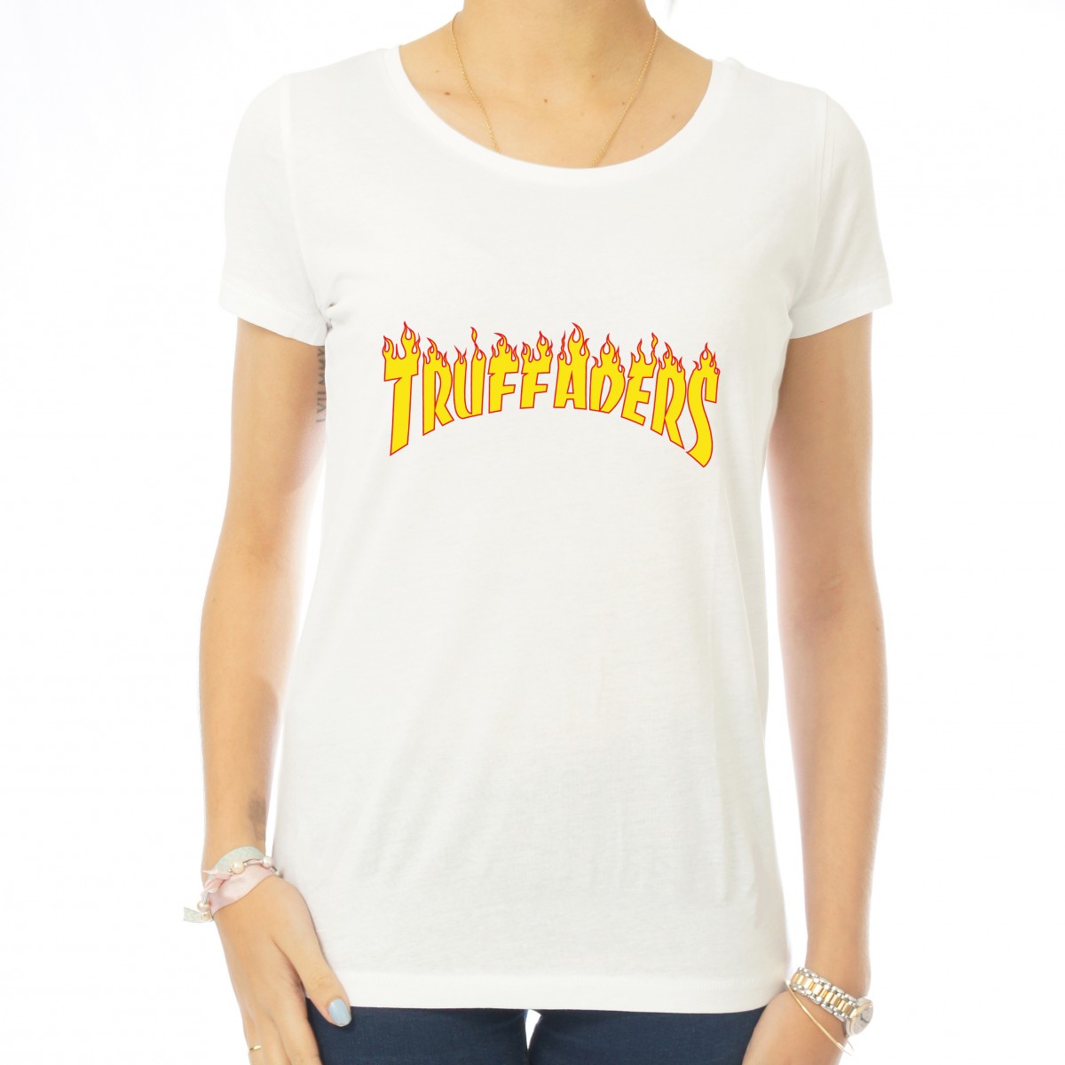 Saucisse Truffade - T-shirt femme Truffaders flammes jaunes