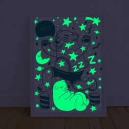 Omy - Affiche Grizzly phosphorescente la nuit
