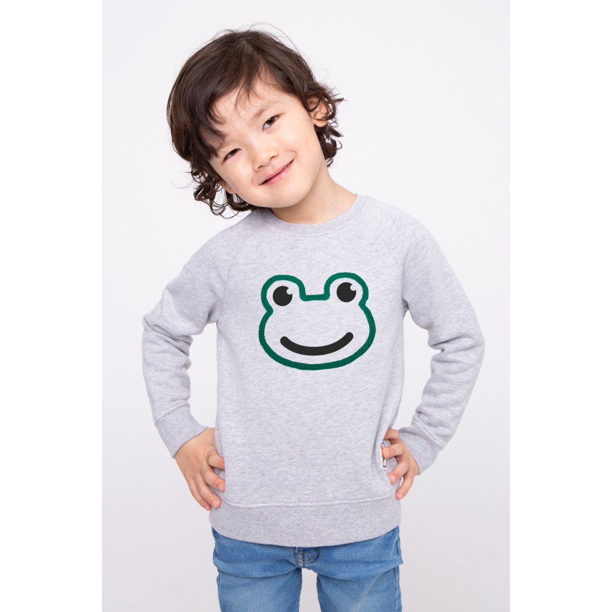 French Disorder - Sweat enfant gris chiné grenouille