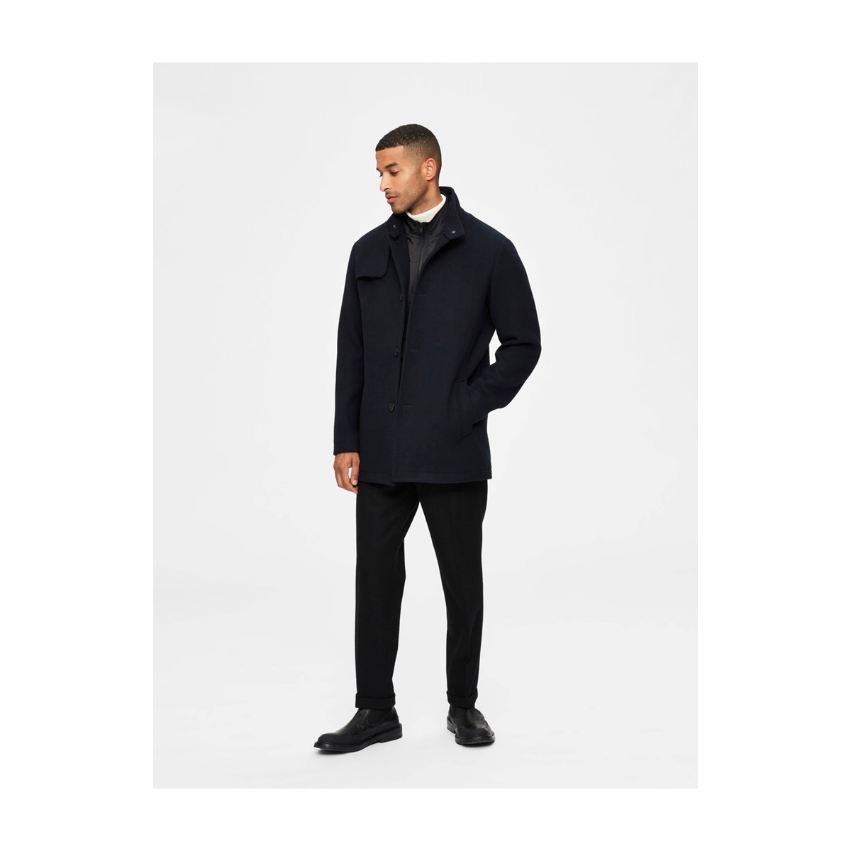 Selected - Manteau en laine bleu marine