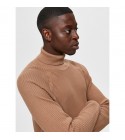 Selected - Pull marron col roulé