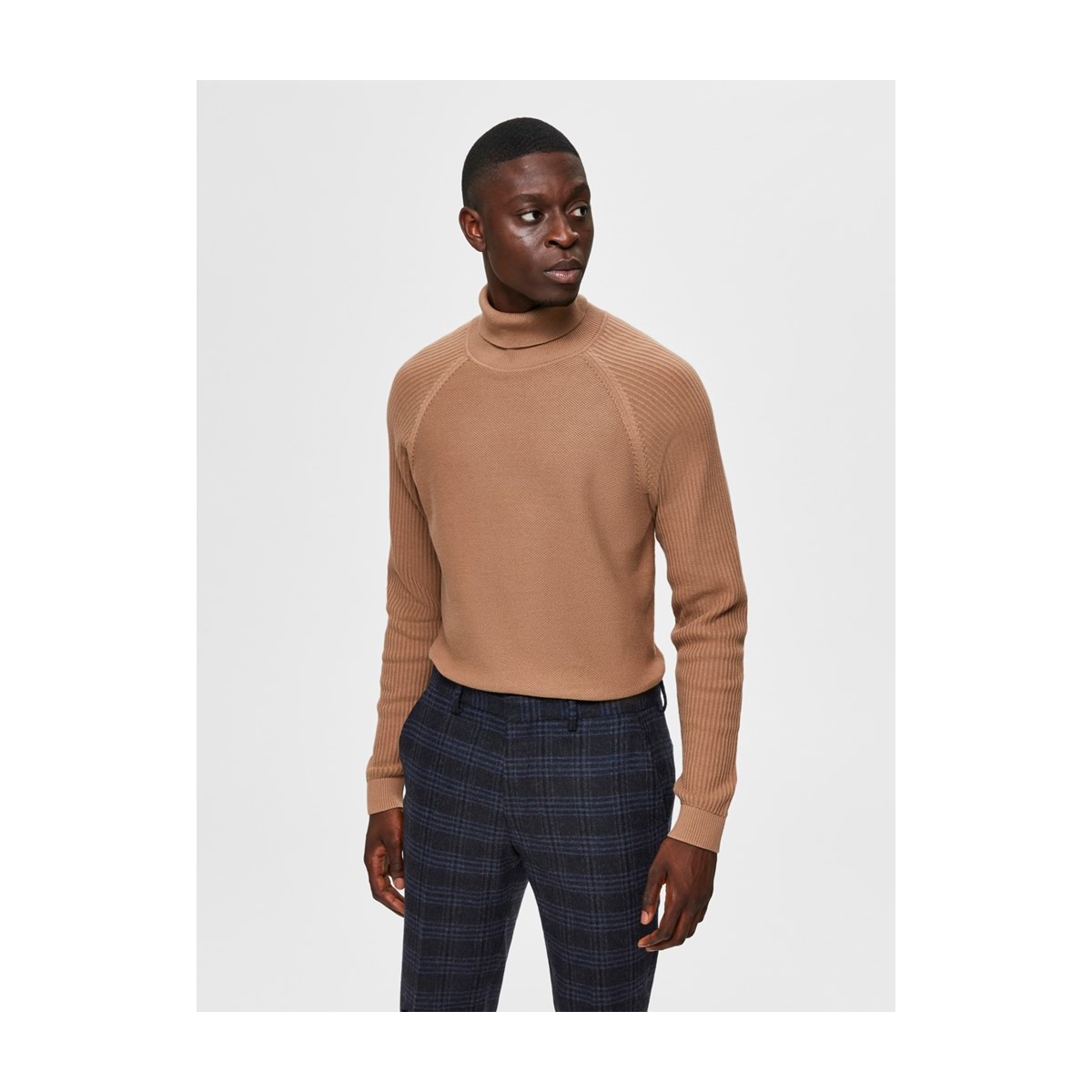 Selected - Pull marron col roulé