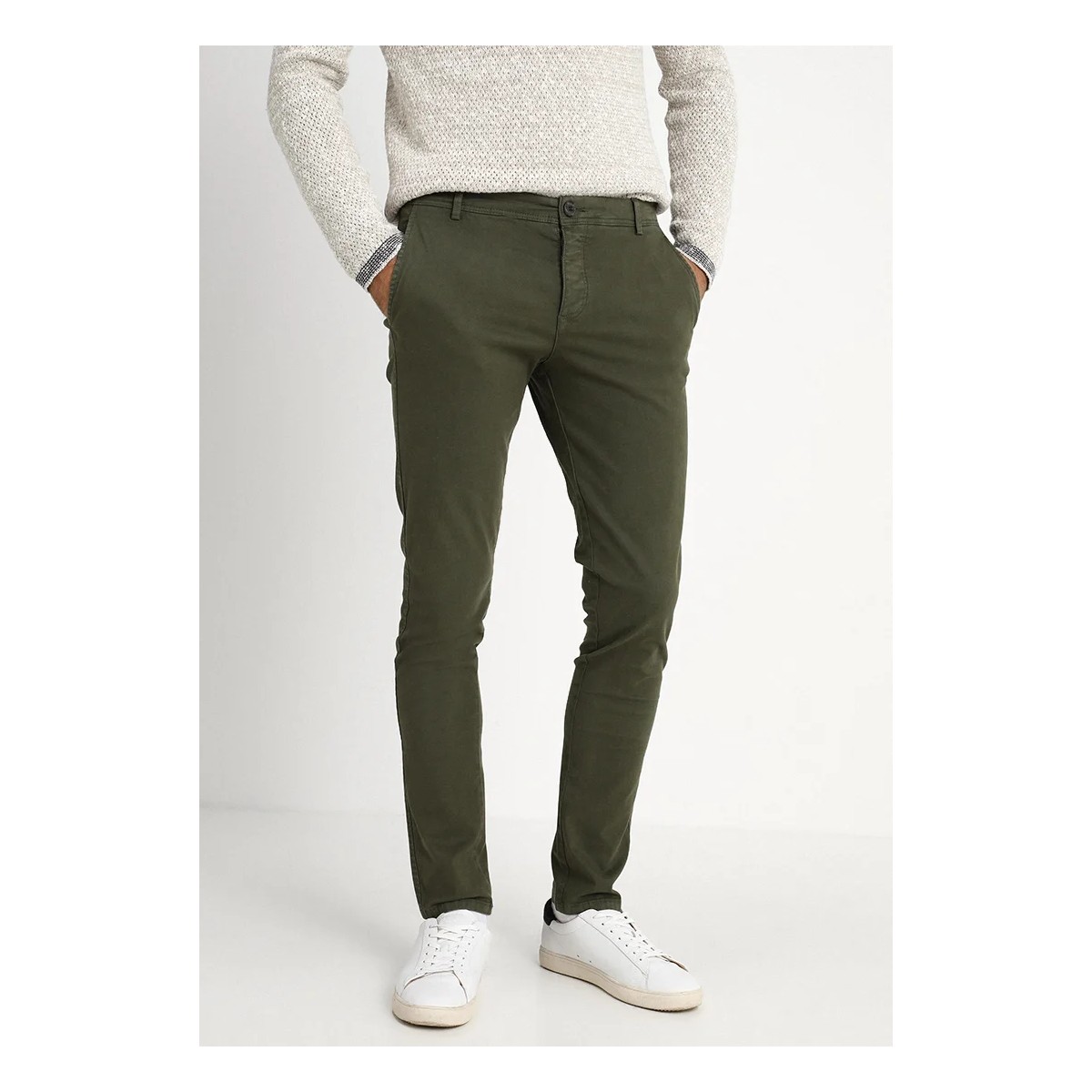 Selected homme - Pantalon chino skinny vert kaky