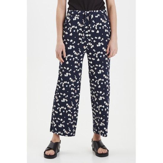 Ichi - Pantalon marine imprimé fleuri