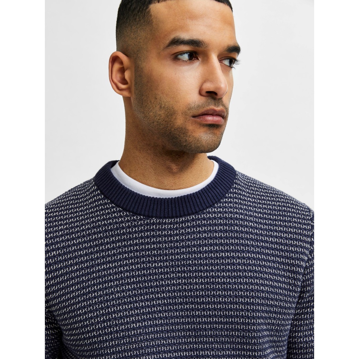 Selected homme - Pull marine et blanc pour homme