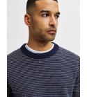 Selected homme - Pull marine et blanc pour homme