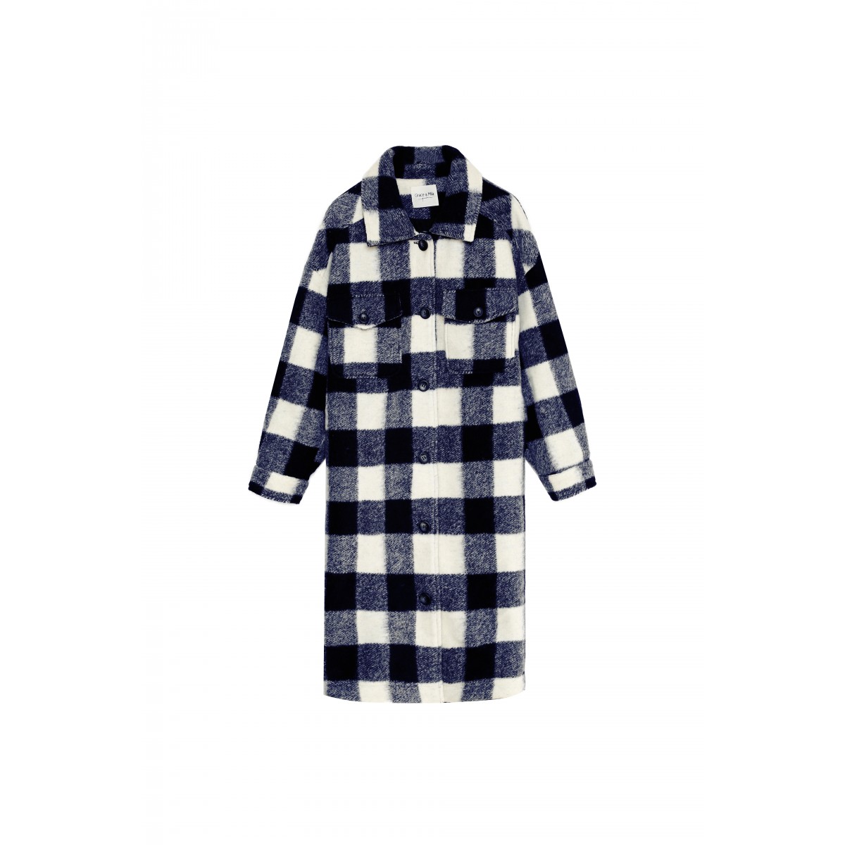 Grace et Mila - Manteau en laine à carreaux marine