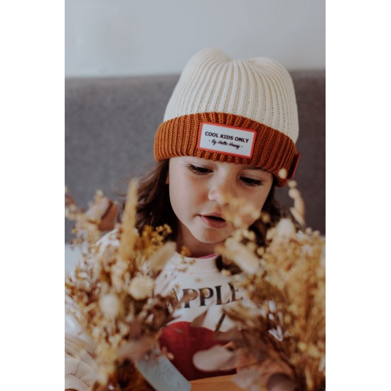 Hello Hossy - Bonnet Enfant à revers crème et chocolat