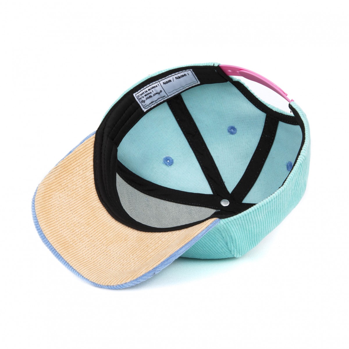 Hello Hossy - Casquette enfant en velours bleu turquoise et lavande