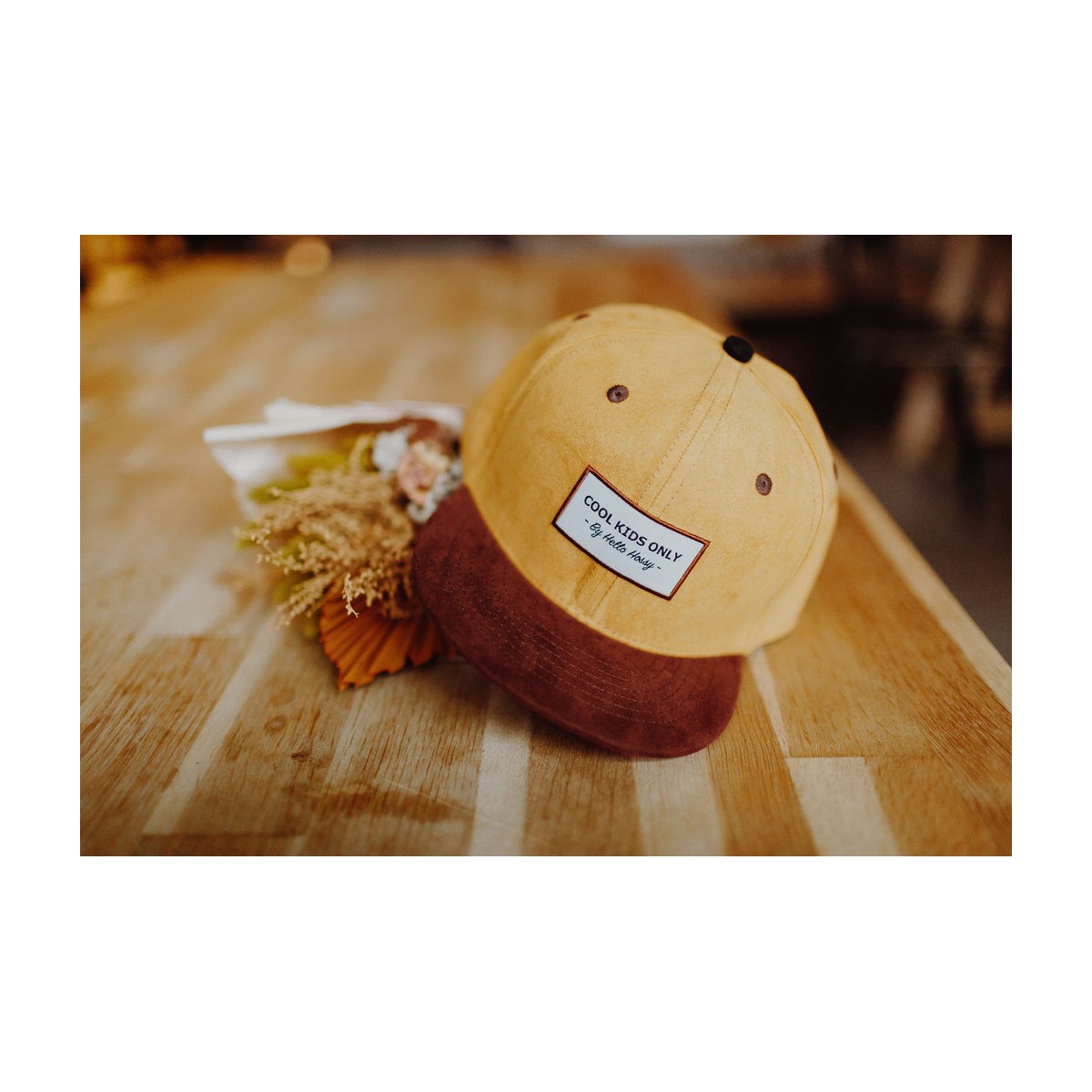 Hello Hossy - Casquette enfant en suédine moutarde et marron