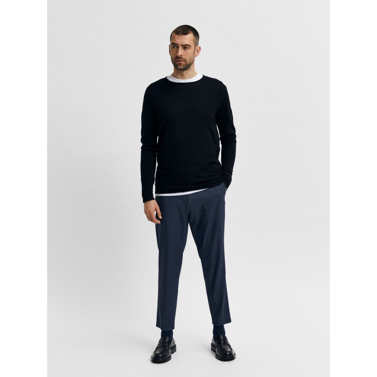 Selected Homme - Pantalon habillé court coupe ajustée avec taille élastique  - Noir
