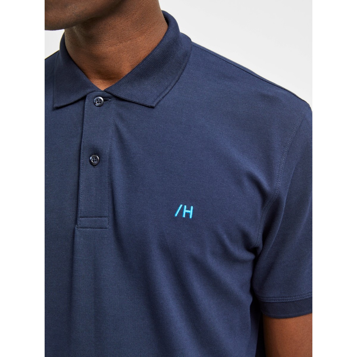 Selected - Polo marine avec broderie bleu ciel