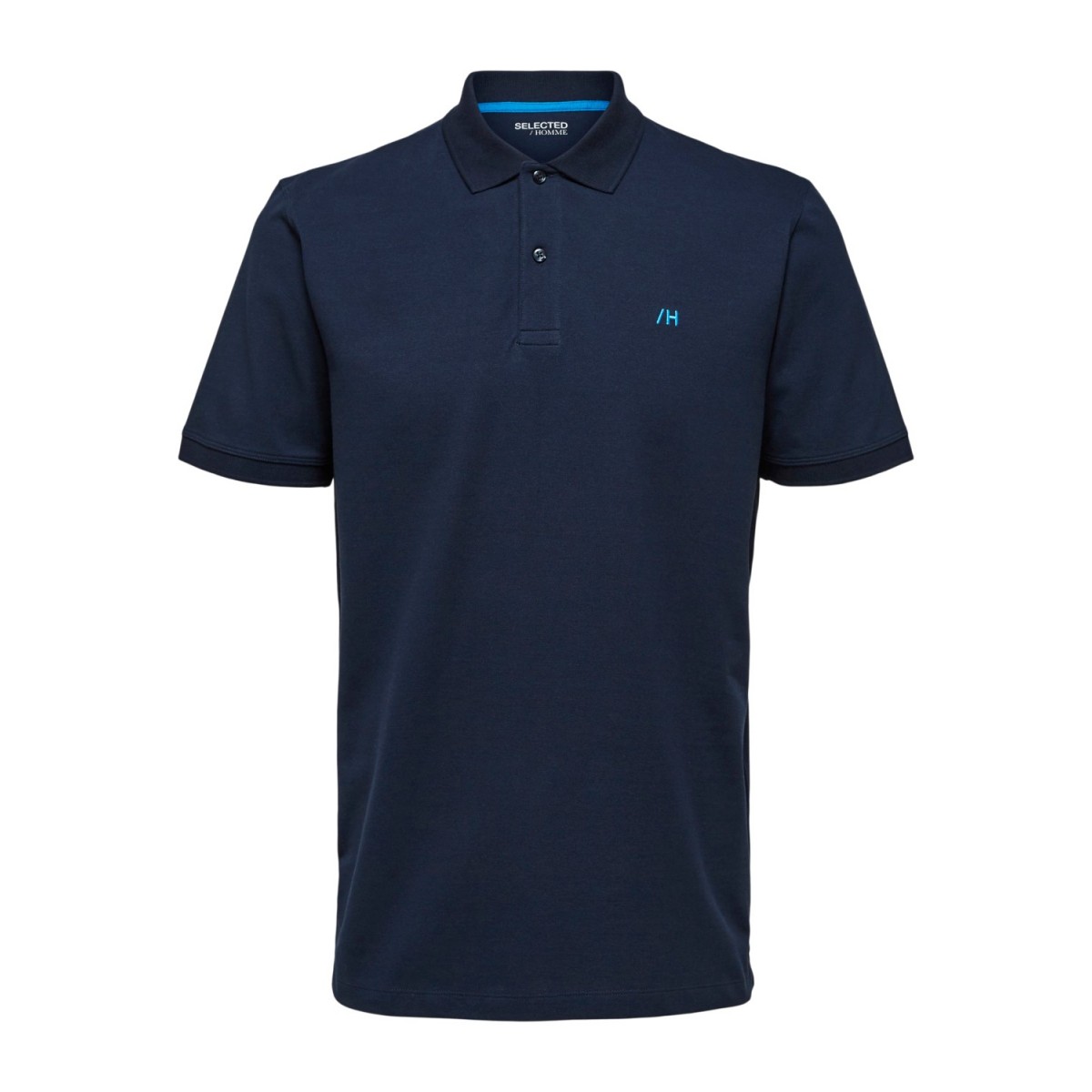 Selected - Polo marine avec broderie bleu ciel