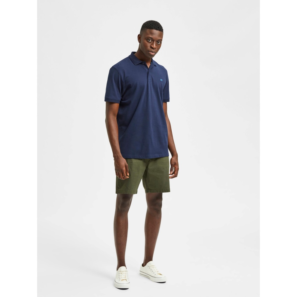 Selected - Polo marine avec broderie bleu ciel