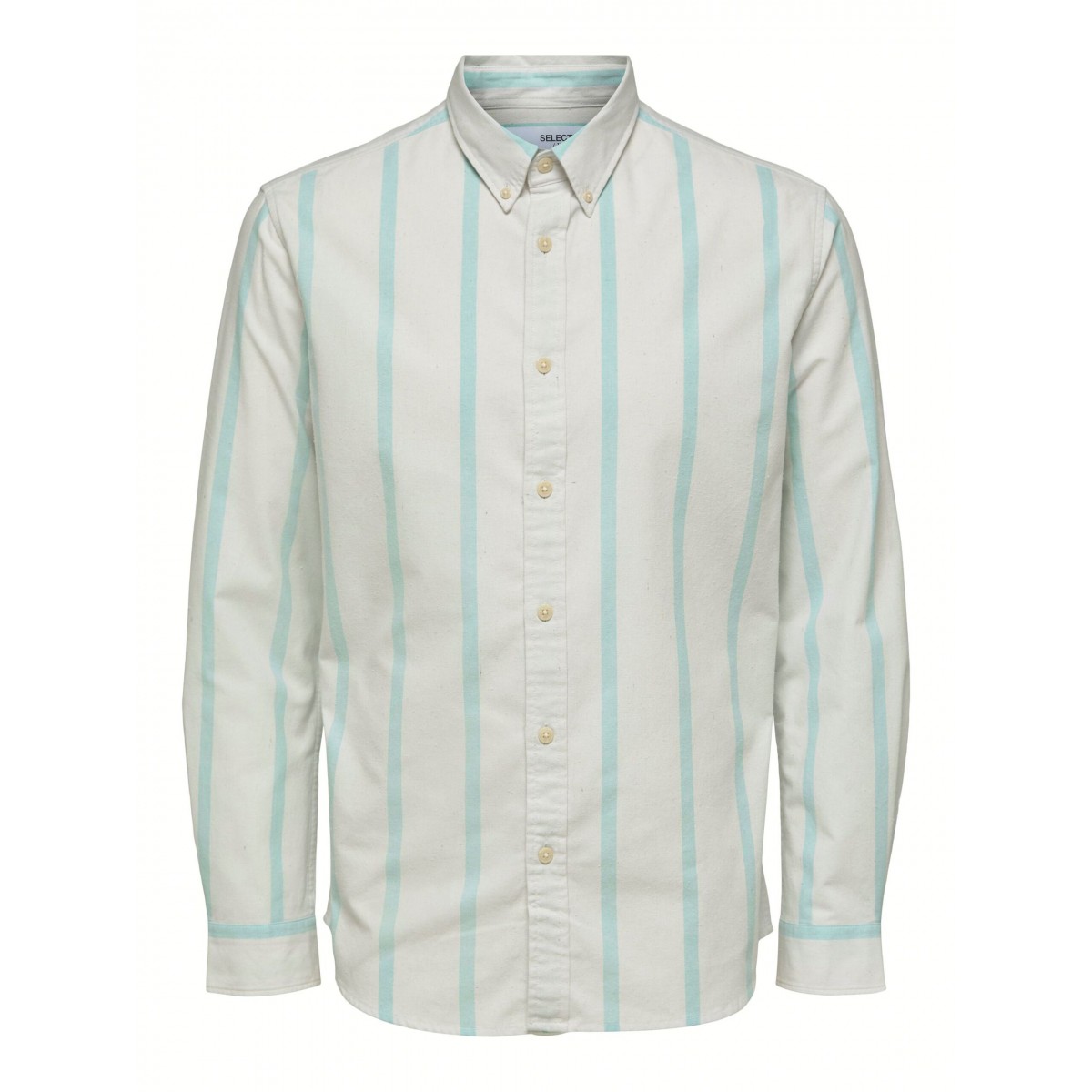 Selected homme - Chemise rayée blanche et menthe