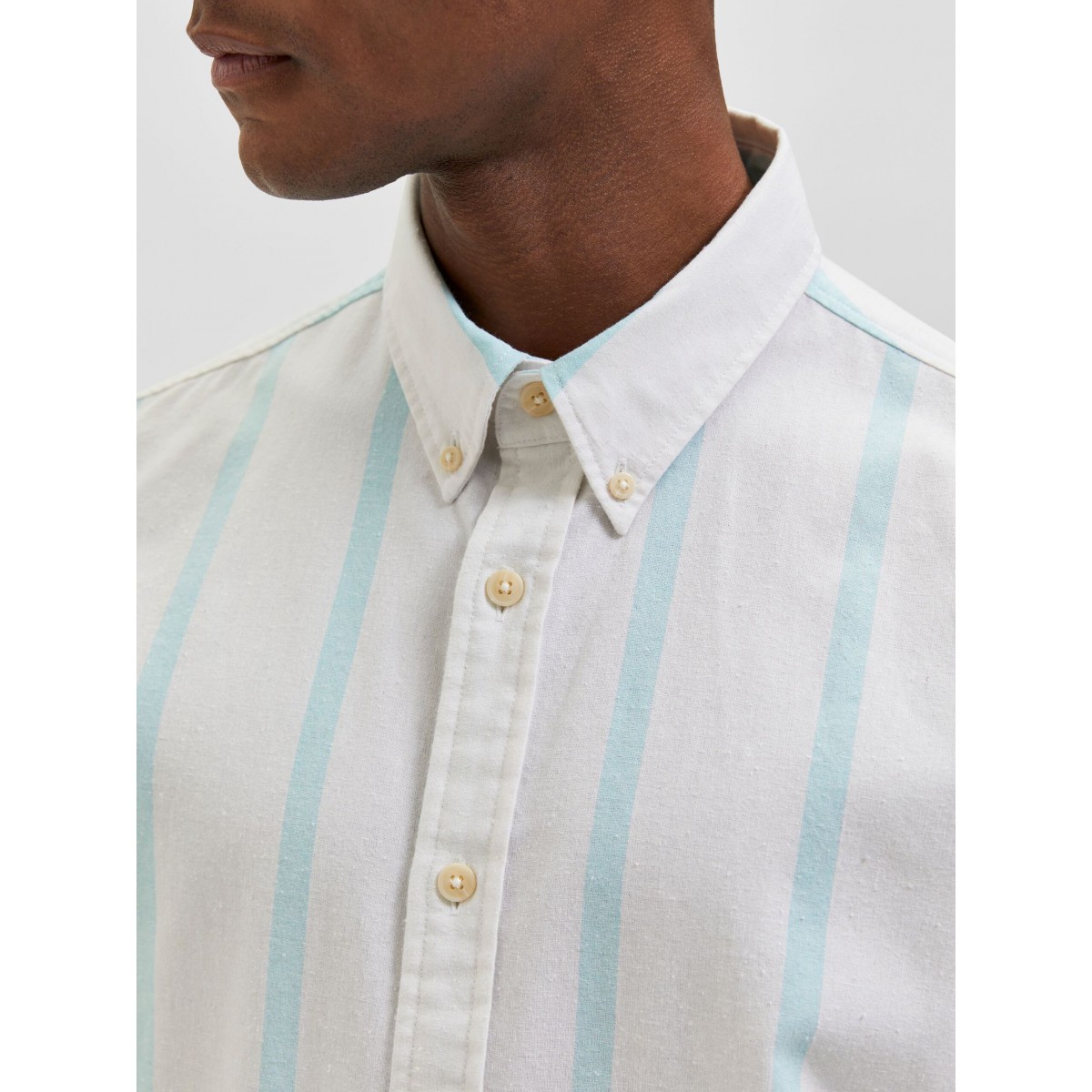 Selected homme - Chemise rayée blanche et menthe