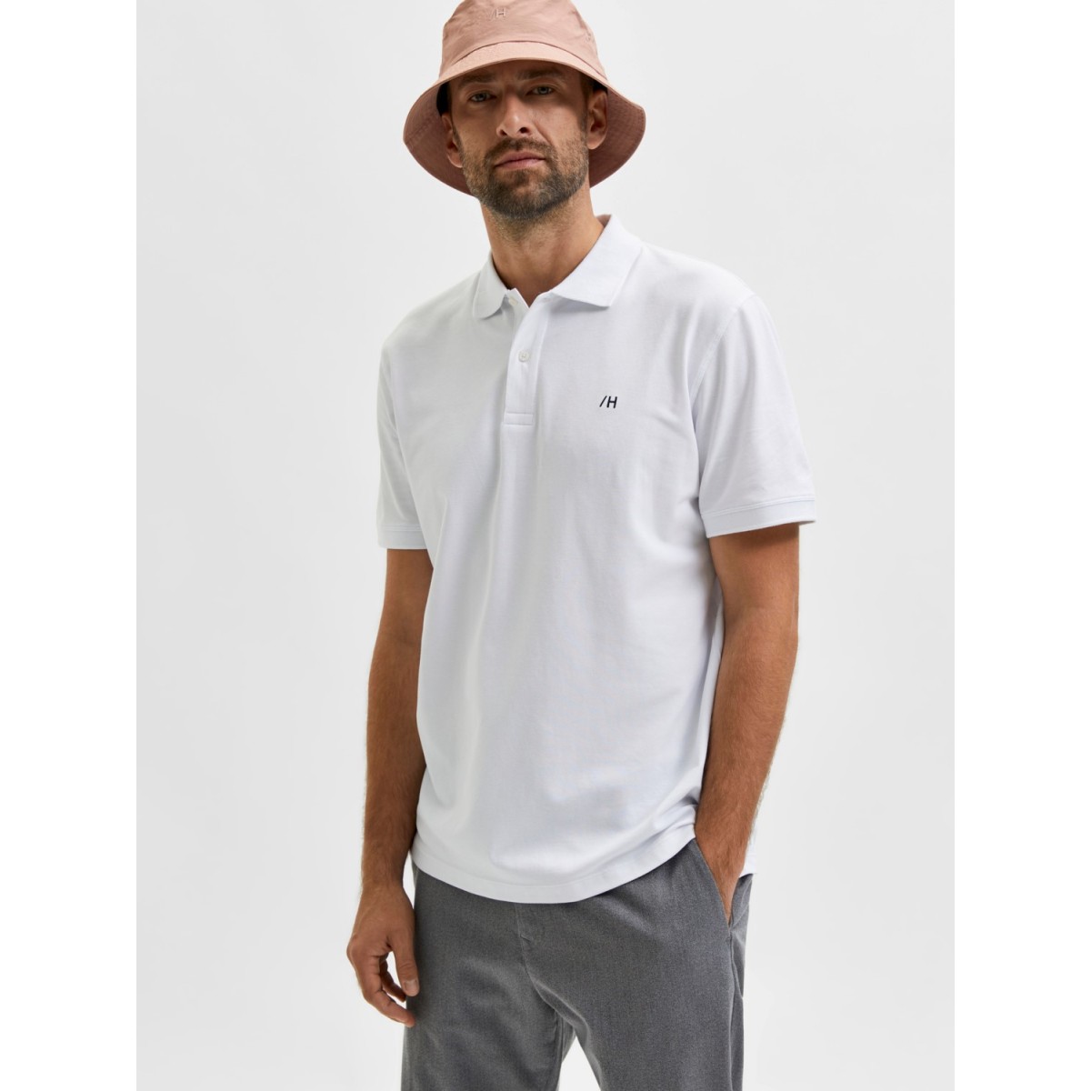 Selected - Polo blanc avec broderie noire