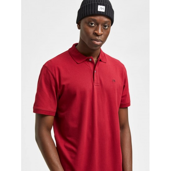 Selected - Polo rouge avec broderie noire