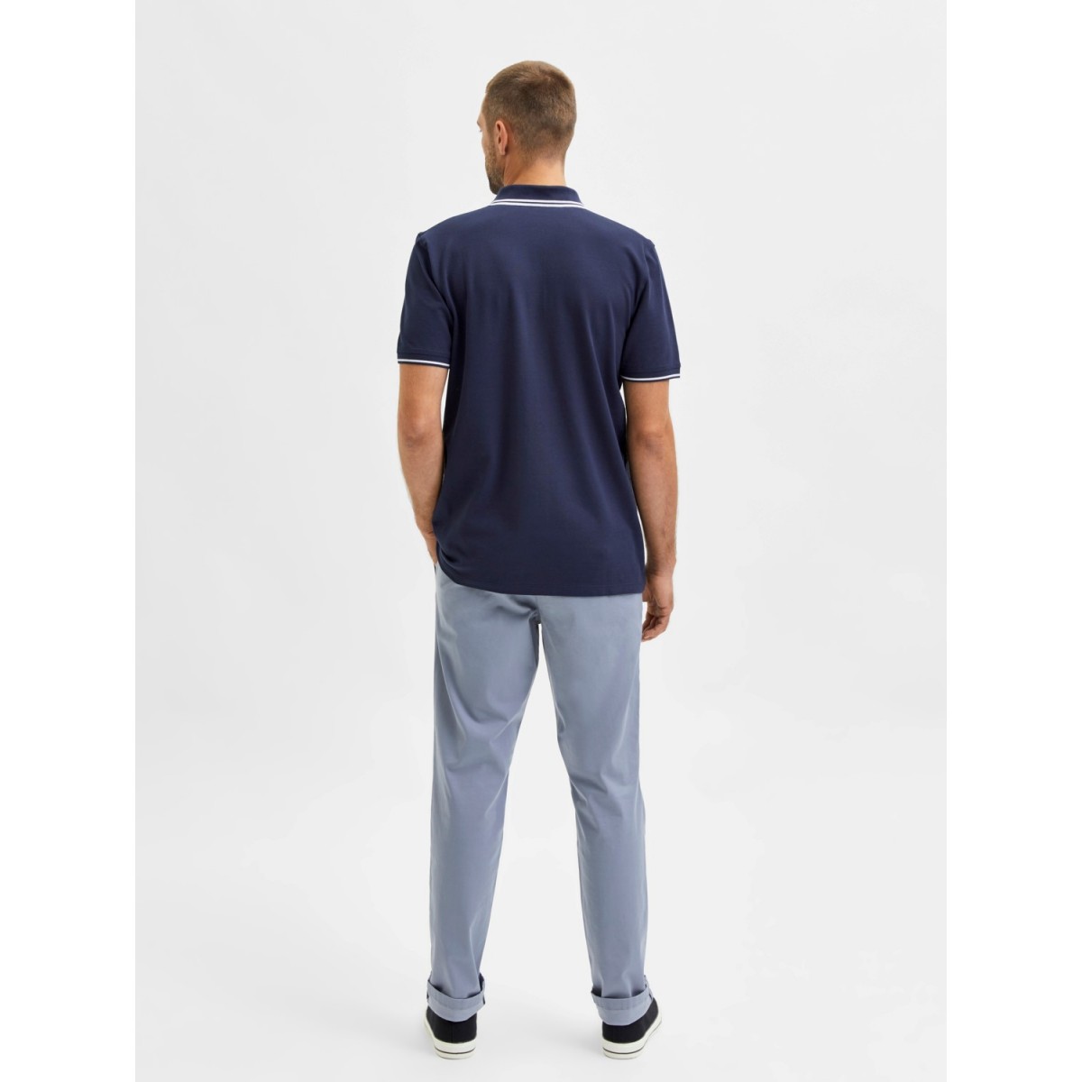 Selected - Polo marine avec broderie bleu ciel
