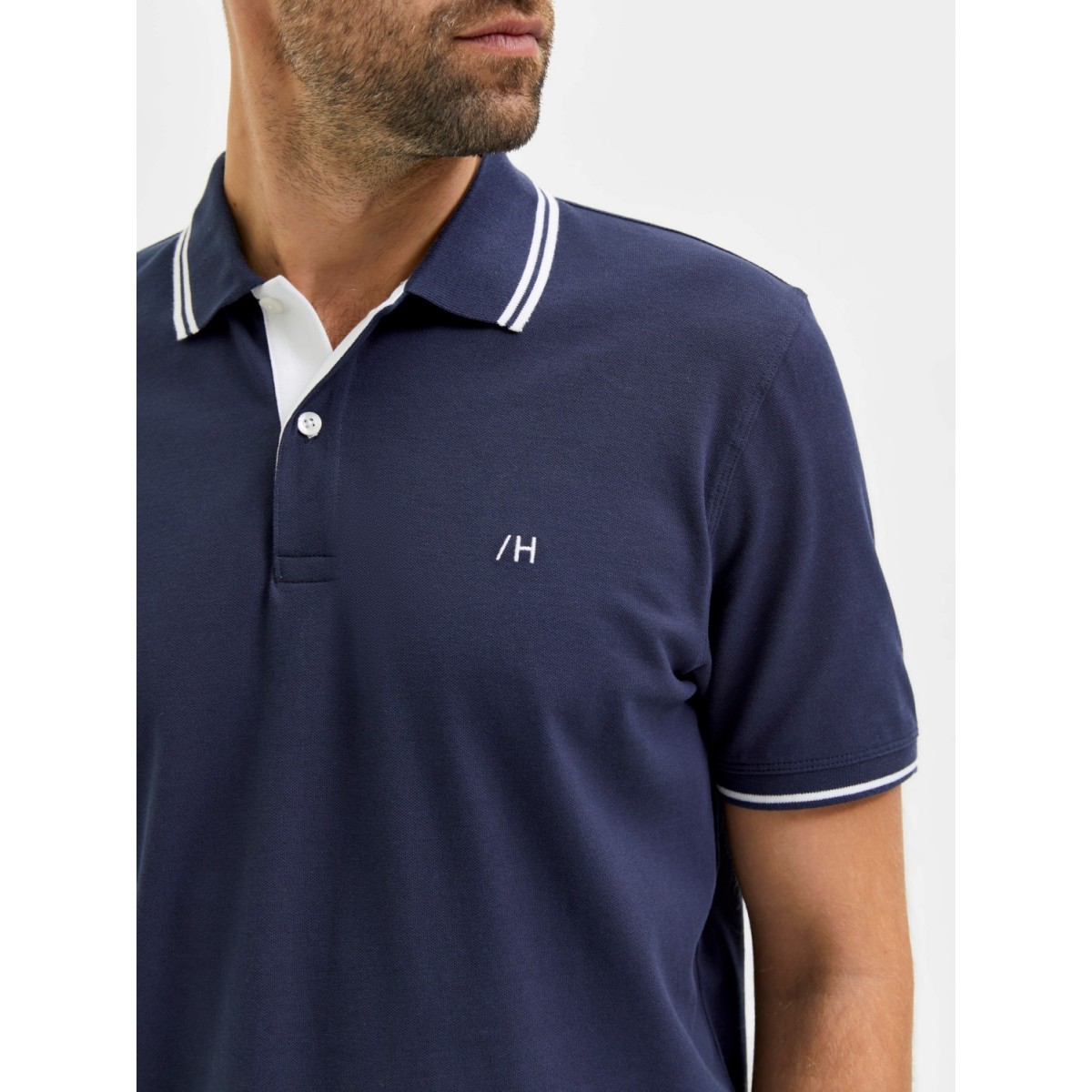 Selected - Polo marine avec broderie bleu ciel