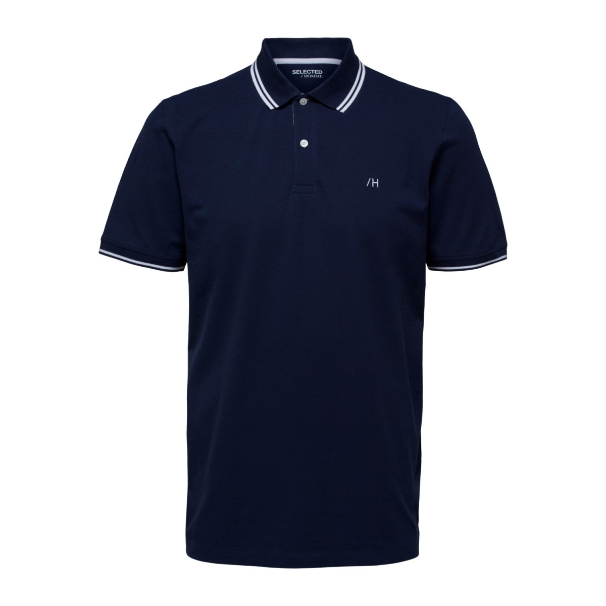 Selected - Polo marine avec broderie bleu ciel