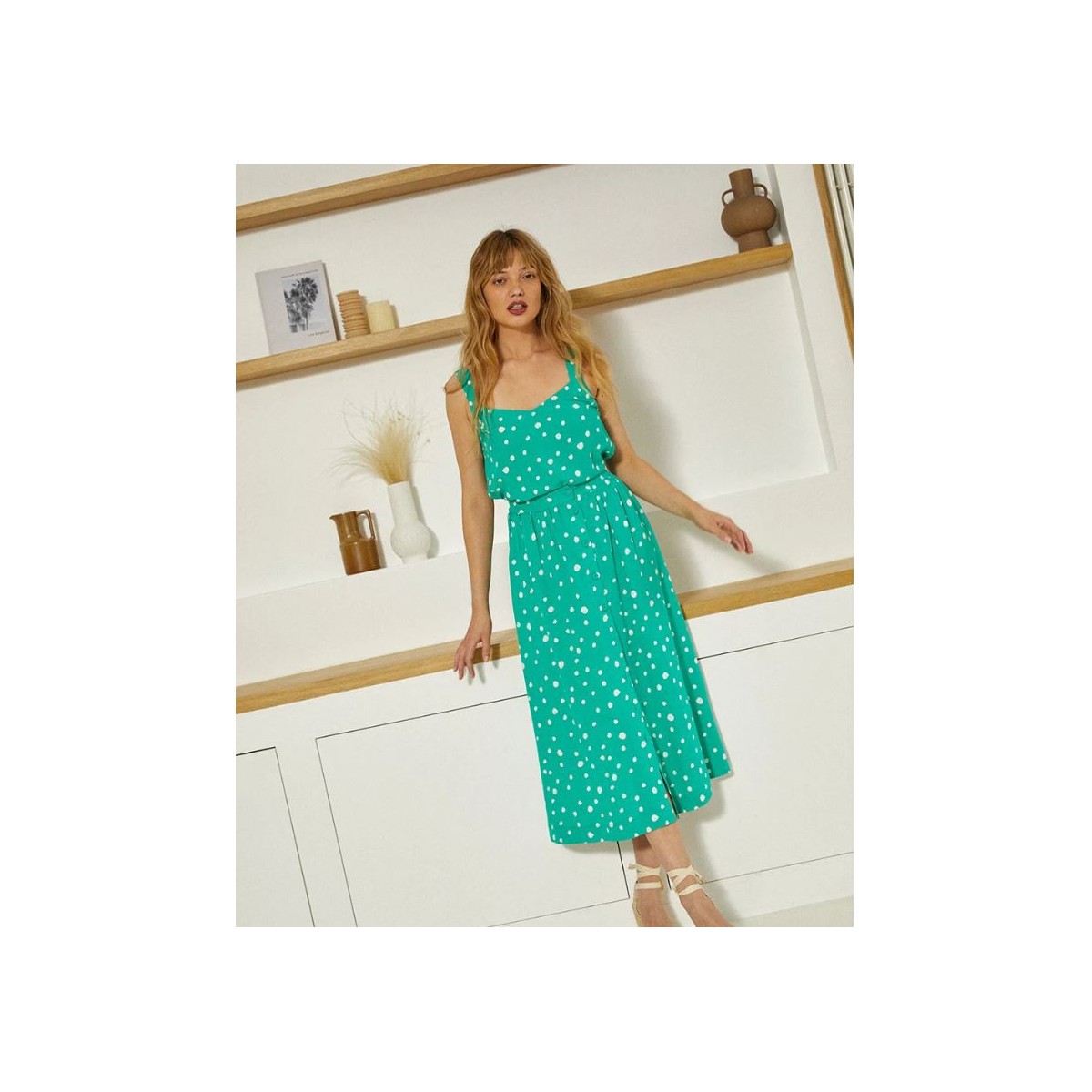 Grace et Mila - Robe courte cache-coeur verte à pois