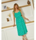 Grace et Mila - Robe courte cache-coeur verte à pois
