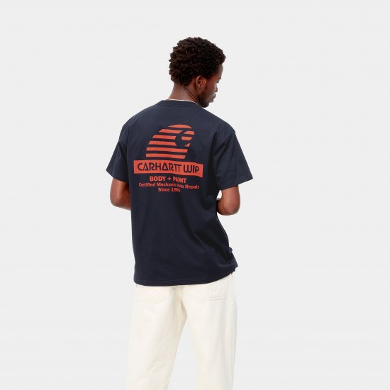 Carhartt WIP - T-shirt marine et orange Mechanic