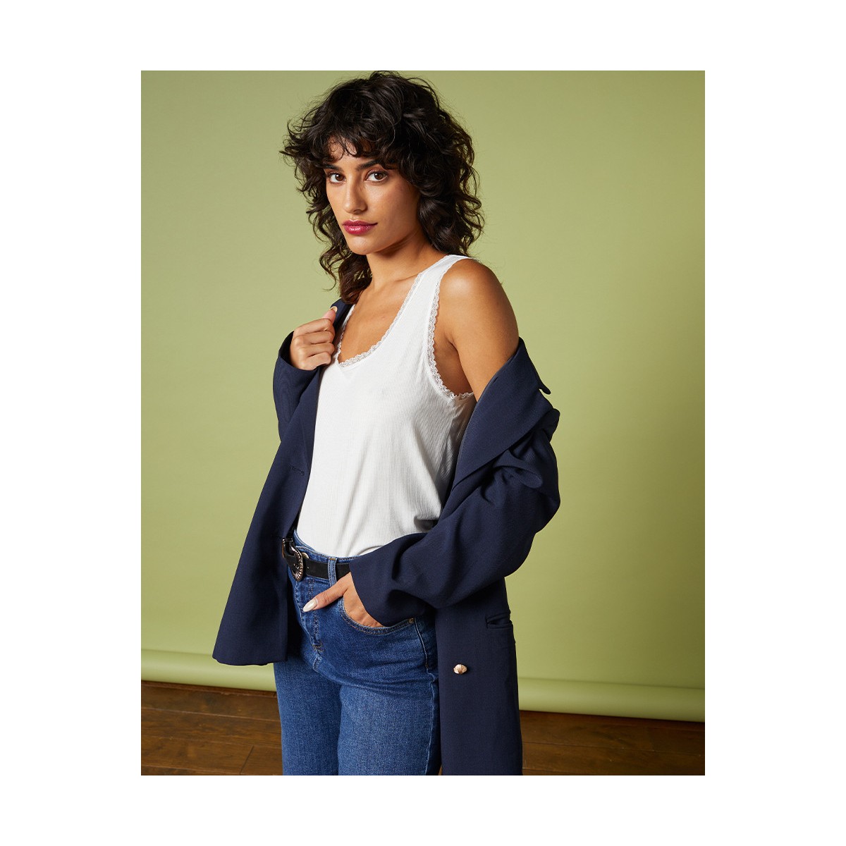 Grace et Mila - Débardeur femme vert amande côtelé