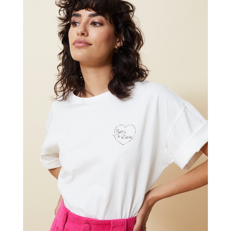 Grace et Mila  T-shirt oversize écru Born to love pour femmes