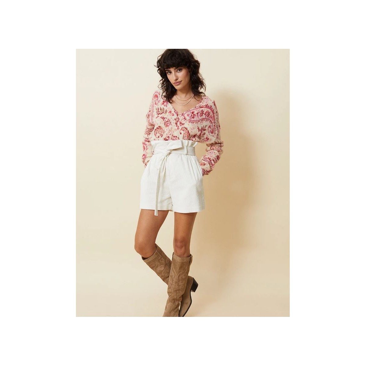 Grace et Mila - Short paperbag sable pour femme