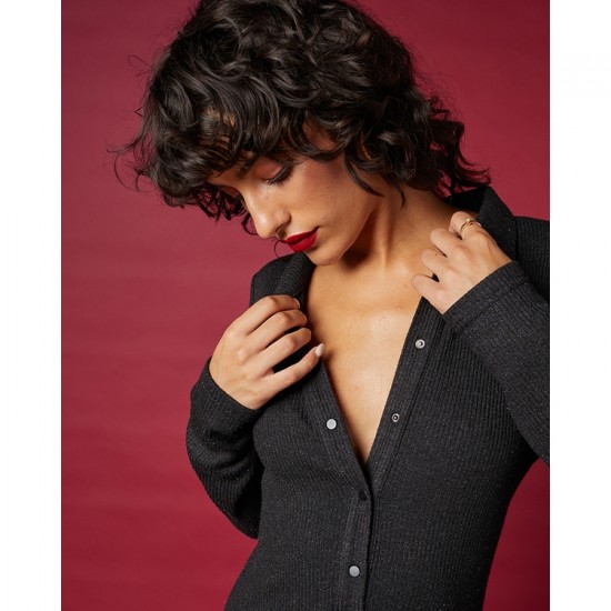 Grace et Mila - Robe longue tube noir brillant 2