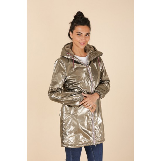 Laura Jo - Manteau imperméable long fourré bronze