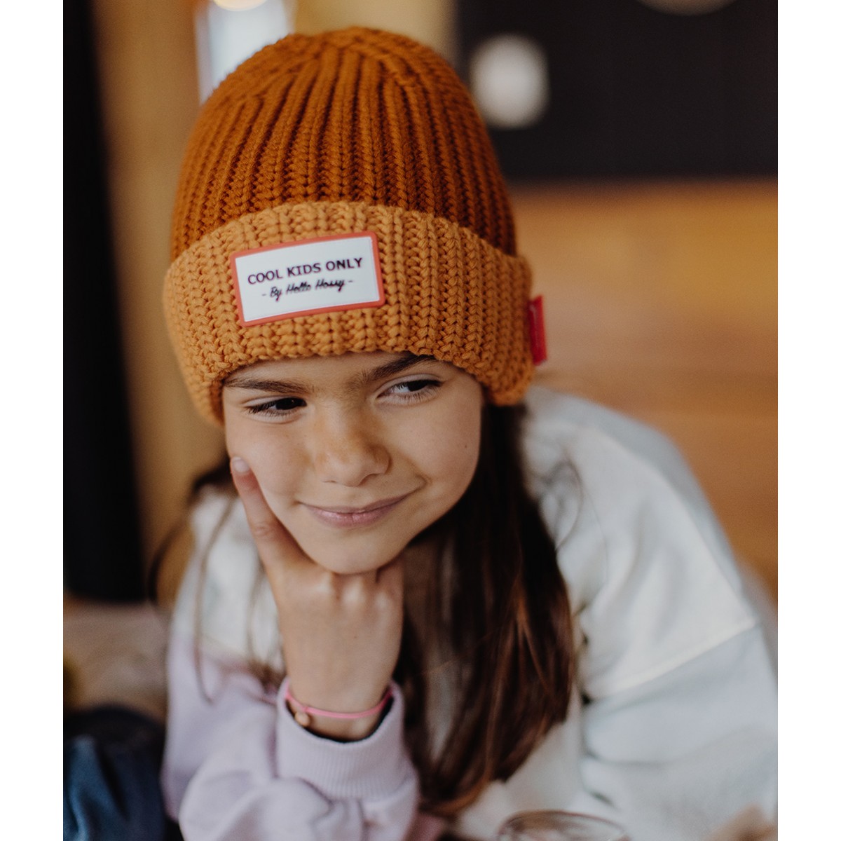 Hello Hossy - Bonnet enfant grosse maille brownie