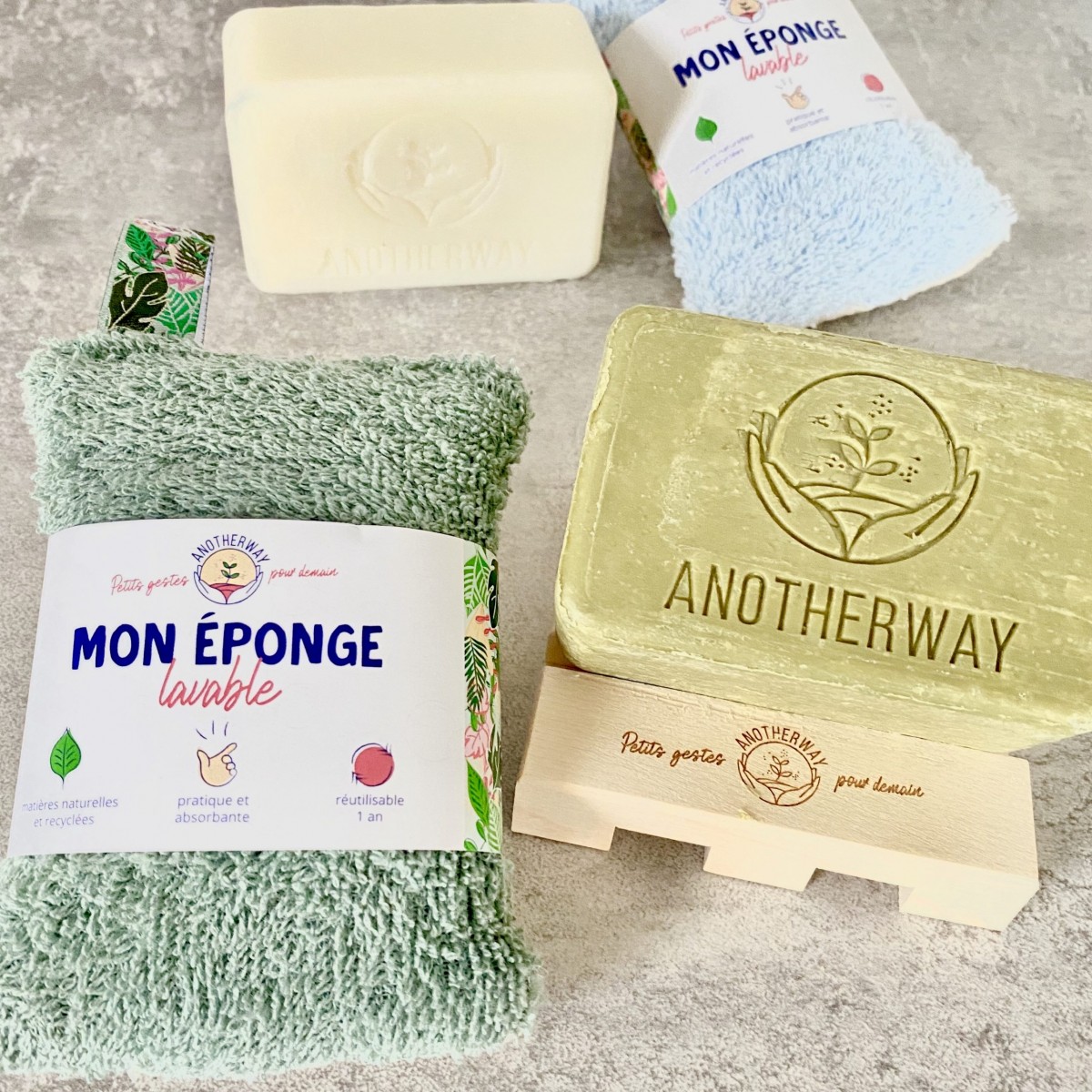 Anotherway - Éponge lavable et réutilisable verte