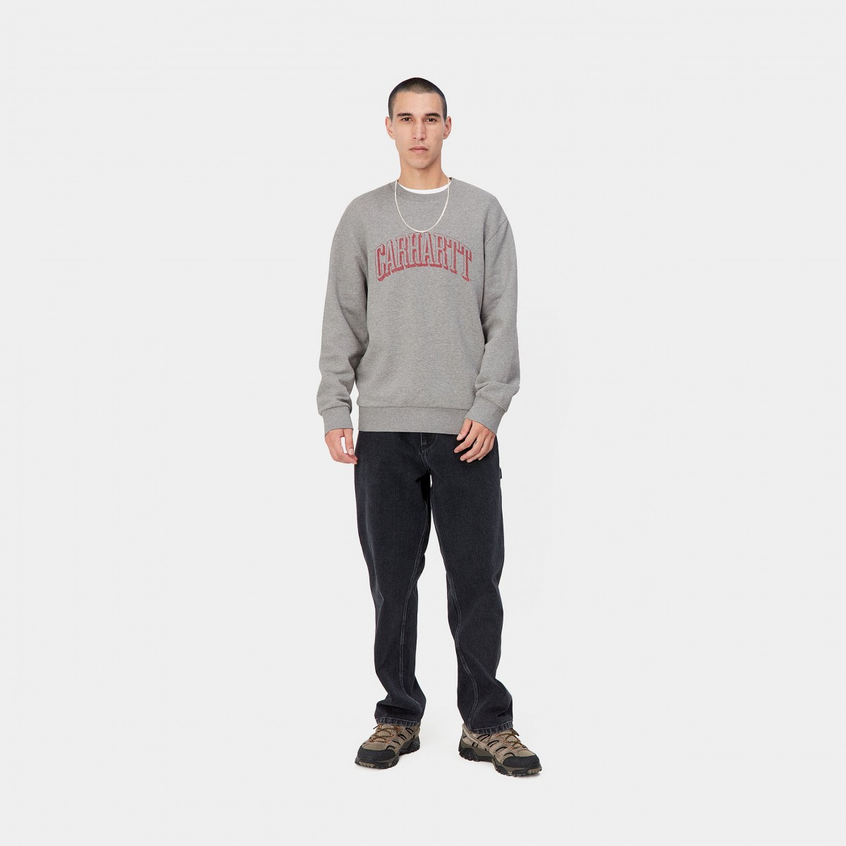 Carhartt WIP -  Sweat gris floqué en rouge