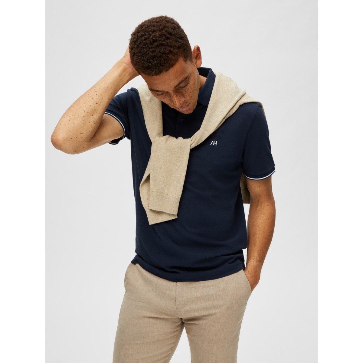 Selected - Polo marine à liseré blanc