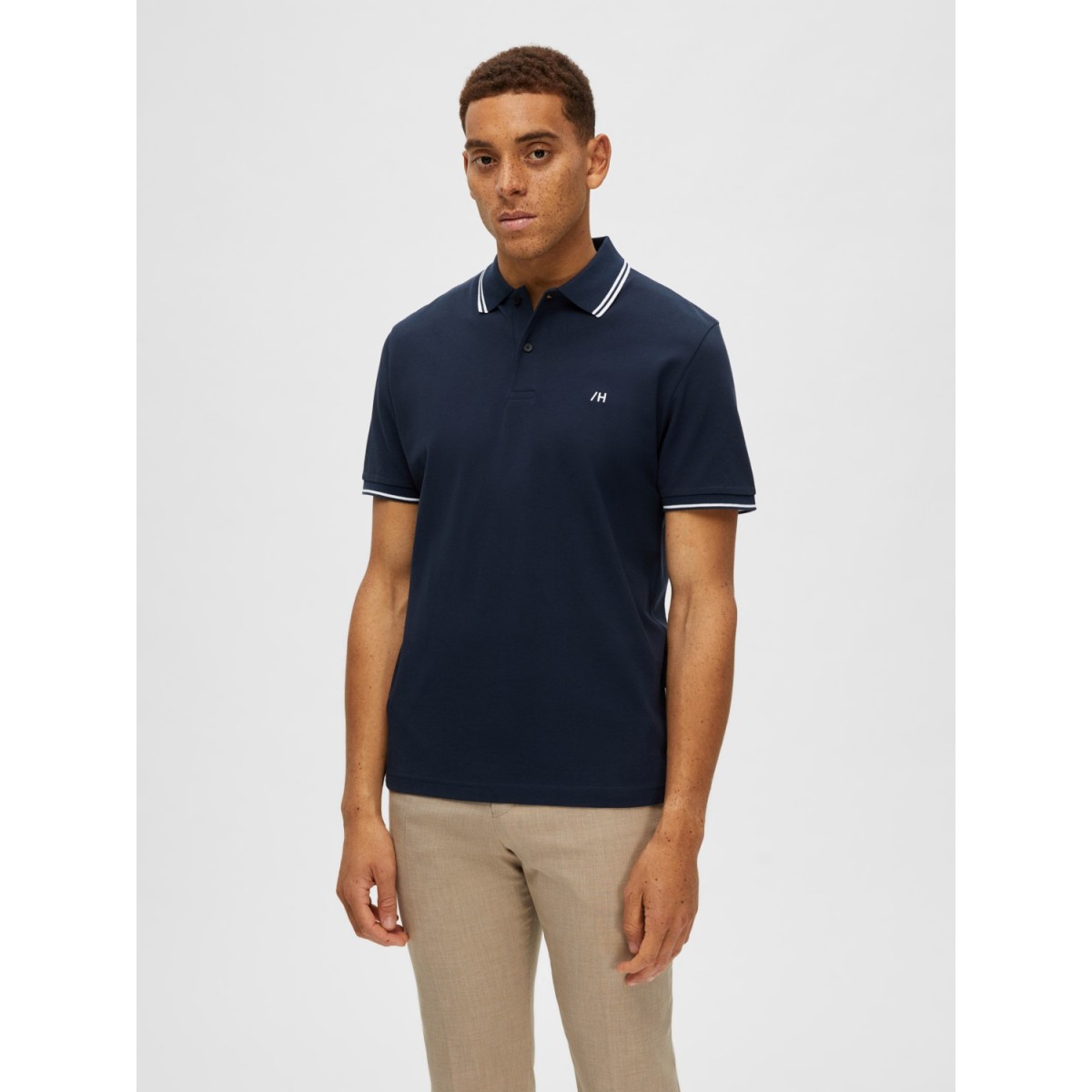 Selected - Polo marine à liseré blanc
