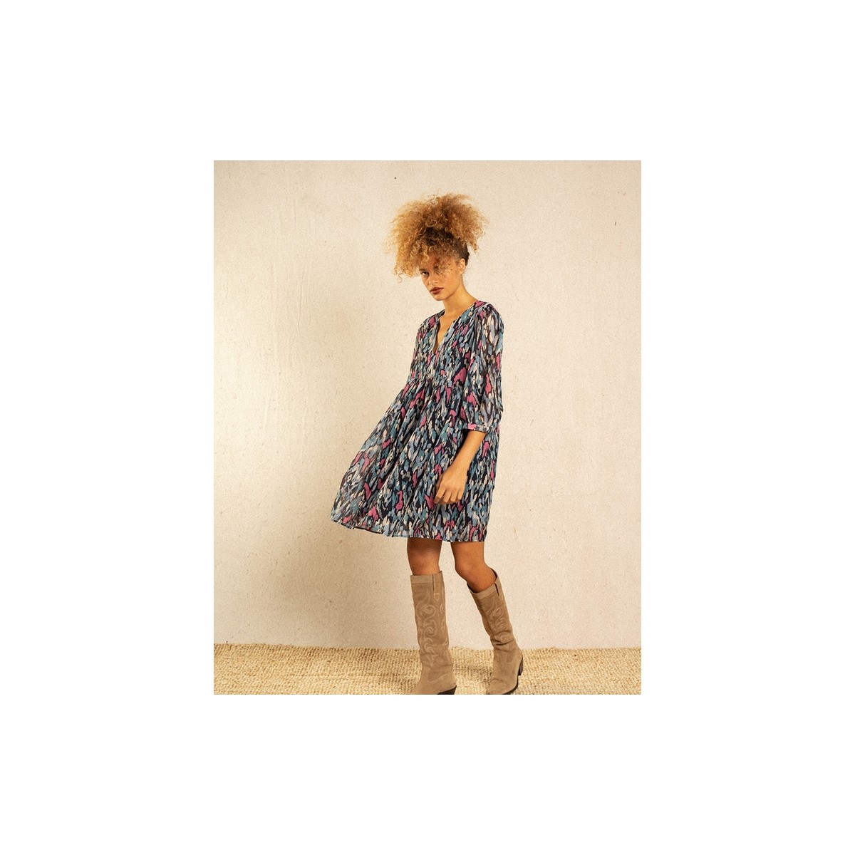 Grace et Mila - Robe trapèze verte à motif floral