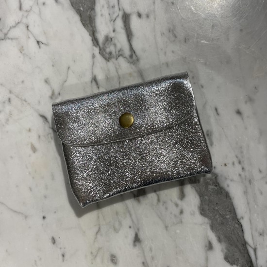 Porte-monnaie en cuir métallisé argenté
