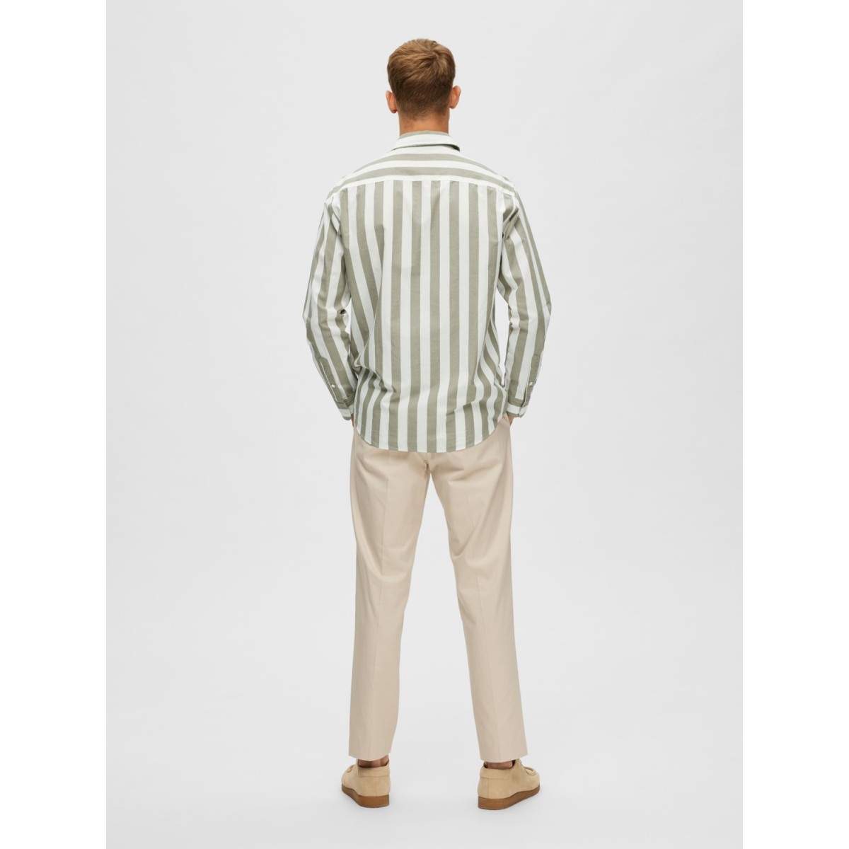 Selected homme - Chemise à rayures kaki