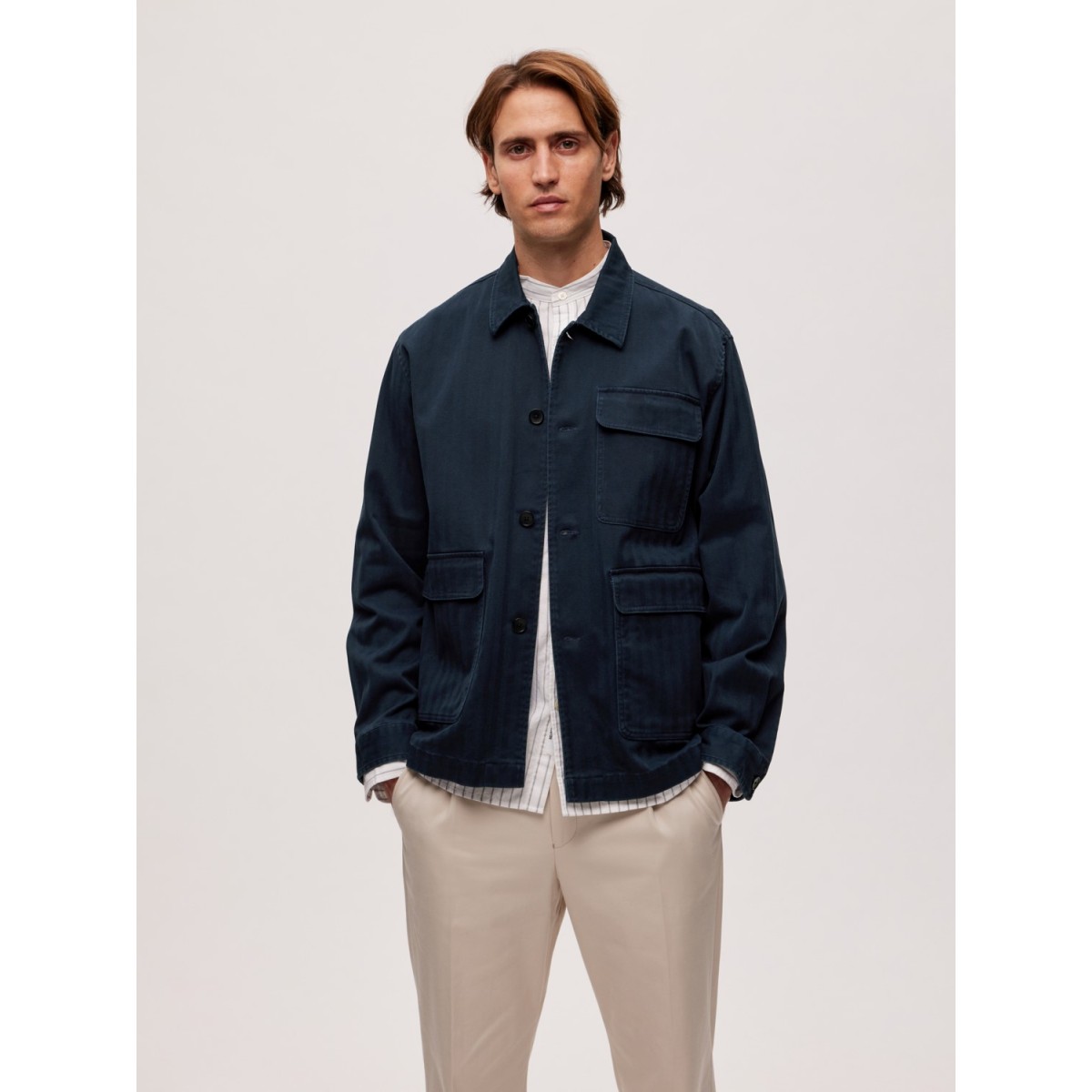 Selected - Veste en toile bleu marine