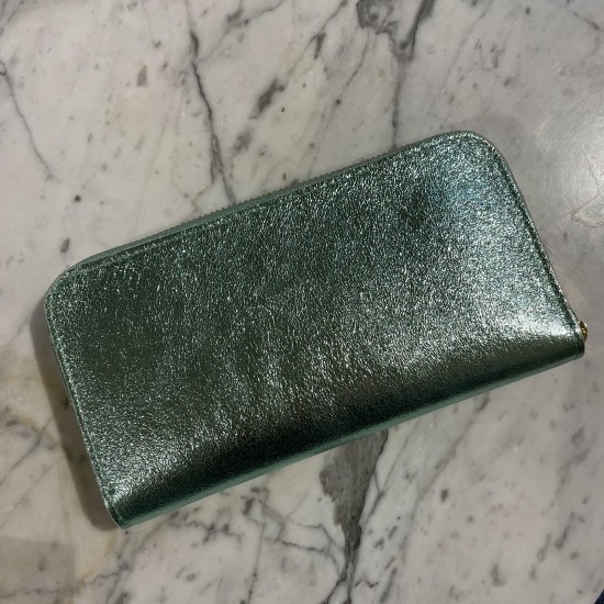 Portefeuille en cuir vert eau métallisé