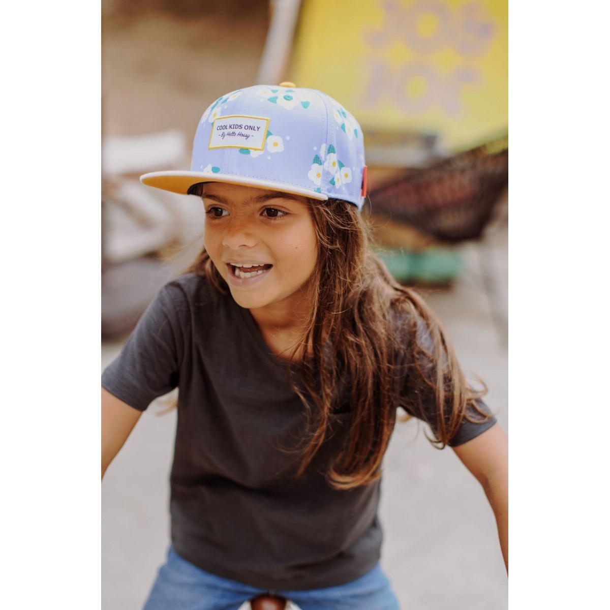 Hello Hossy - Casquette enfant à motif Fleurs mauve et rose poudre